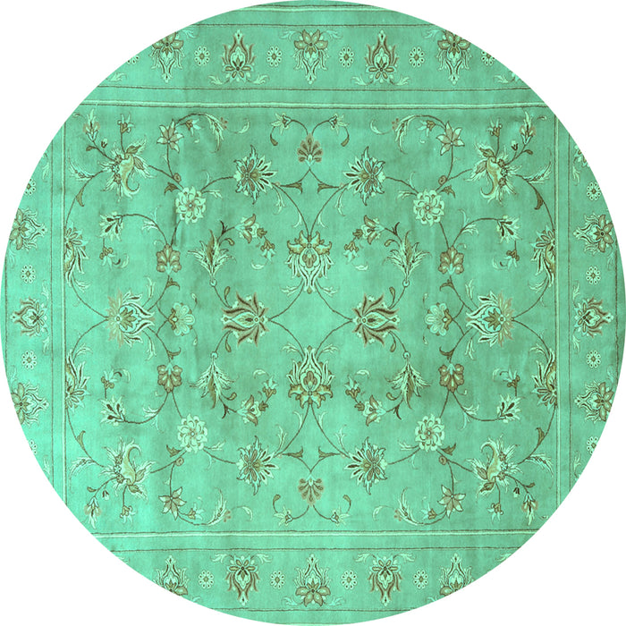 Round Machine Washable Persian Turquoise Traditional Area Rugs, wshtr2052turq