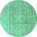 Round Machine Washable Persian Turquoise Traditional Area Rugs, wshtr2052turq