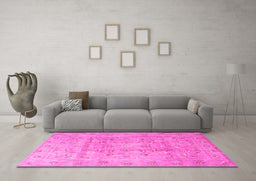 Machine Washable Persian Pink Traditional Rug in a Living Room, wshtr2052pnk