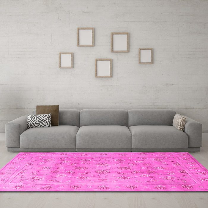Machine Washable Persian Pink Traditional Rug in a Living Room, wshtr2052pnk