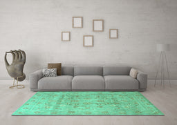 Machine Washable Persian Turquoise Traditional Area Rugs in a Living Room,, wshtr2052turq
