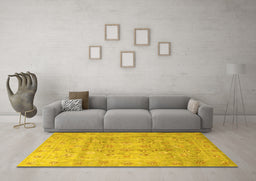 Machine Washable Persian Yellow Traditional Rug in a Living Room, wshtr2052yw