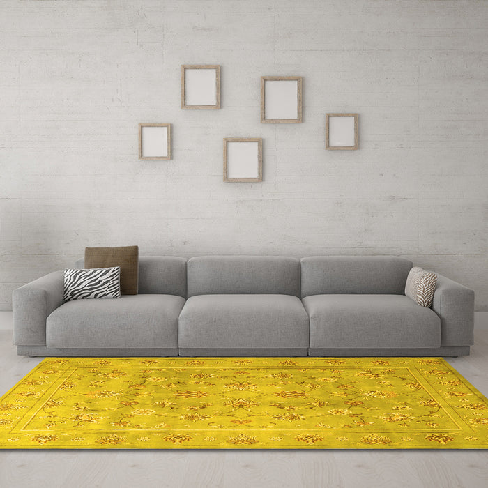 Machine Washable Persian Yellow Traditional Rug in a Living Room, wshtr2052yw