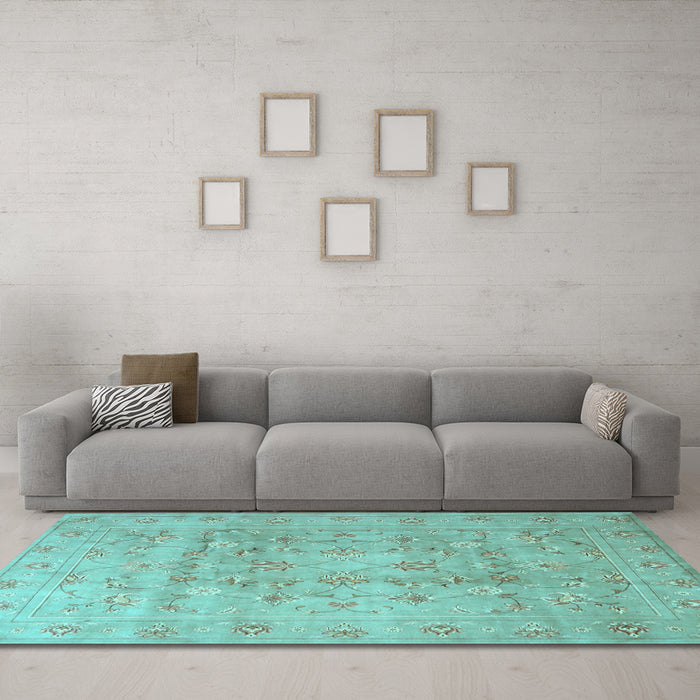 Machine Washable Persian Light Blue Traditional Rug in a Living Room, wshtr2052lblu