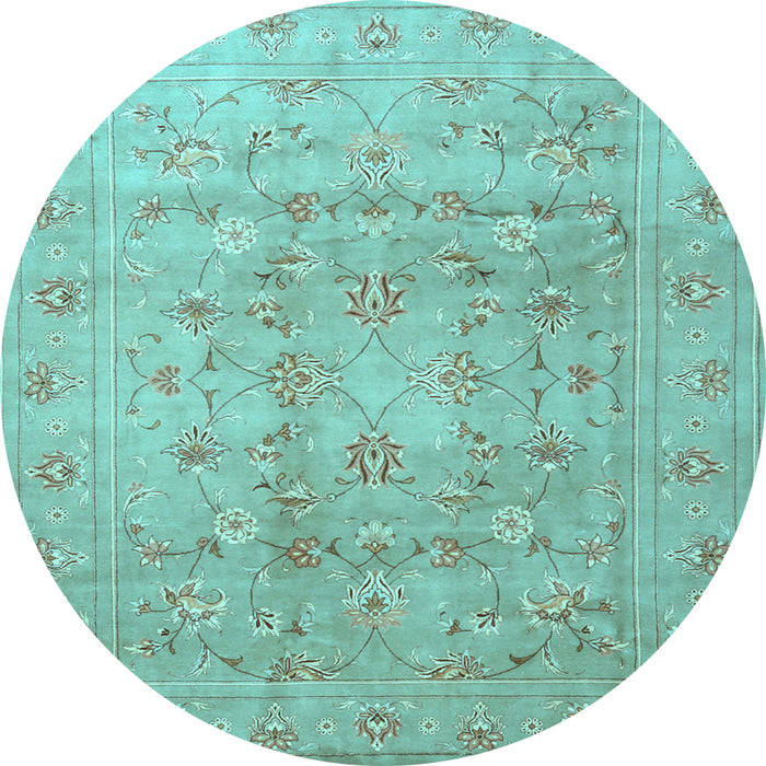 Round Machine Washable Persian Light Blue Traditional Rug, wshtr2052lblu