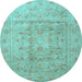 Round Machine Washable Persian Light Blue Traditional Rug, wshtr2052lblu