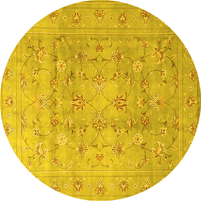 Round Machine Washable Persian Yellow Traditional Rug, wshtr2052yw