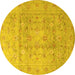 Round Machine Washable Persian Yellow Traditional Rug, wshtr2052yw