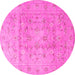 Round Machine Washable Persian Pink Traditional Rug, wshtr2052pnk