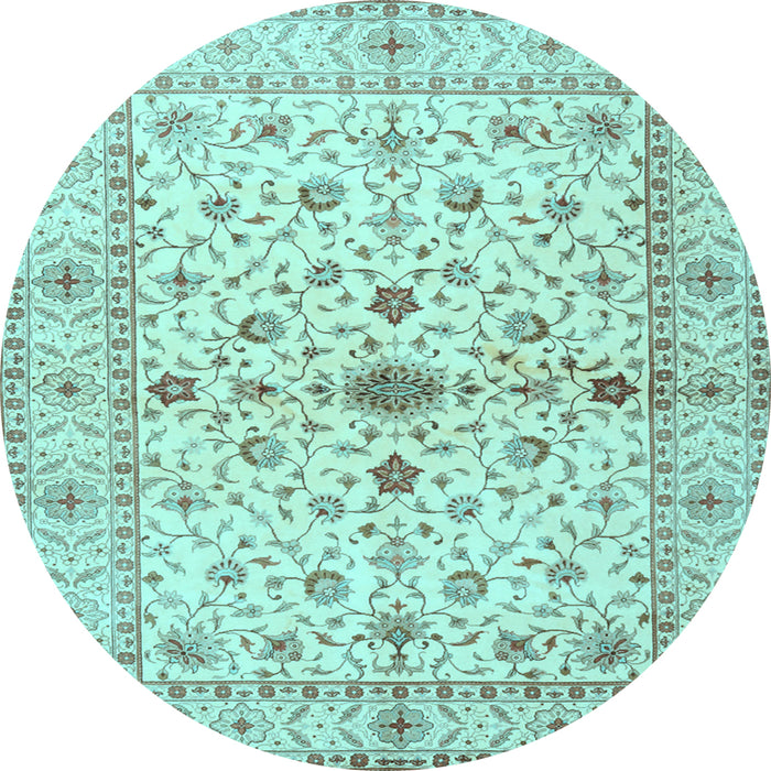 Round Machine Washable Persian Light Blue Traditional Rug, wshtr2053lblu