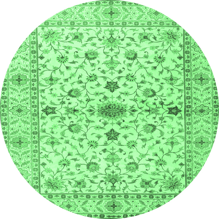 Round Machine Washable Persian Emerald Green Traditional Area Rugs, wshtr2053emgrn