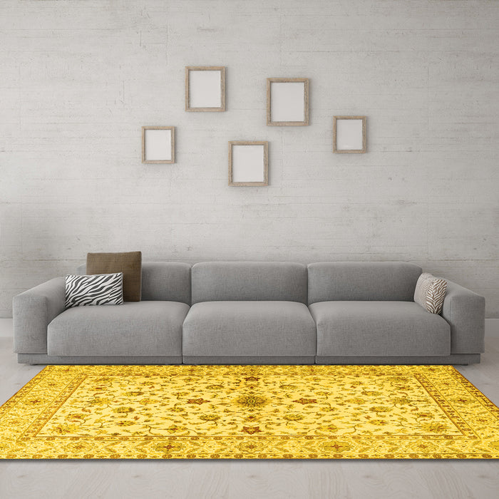Machine Washable Persian Yellow Traditional Rug in a Living Room, wshtr2053yw