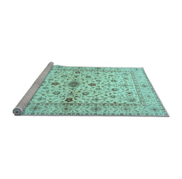 Sideview of Machine Washable Persian Light Blue Traditional Rug, wshtr2053lblu
