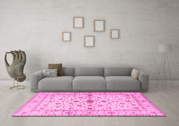 Machine Washable Persian Pink Traditional Rug in a Living Room, wshtr2053pnk