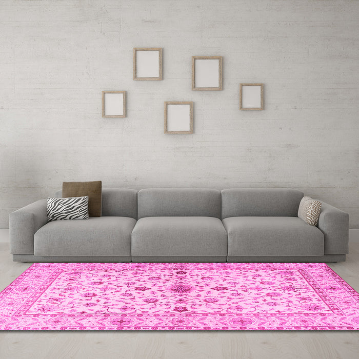 Machine Washable Persian Pink Traditional Rug in a Living Room, wshtr2053pnk