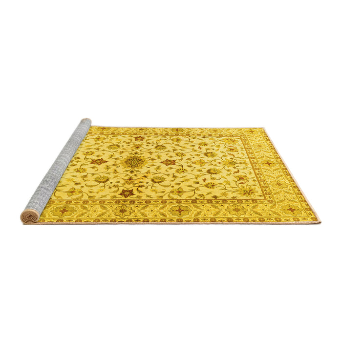 Sideview of Machine Washable Persian Yellow Traditional Rug, wshtr2053yw
