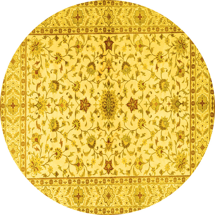 Round Machine Washable Persian Yellow Traditional Rug, wshtr2053yw