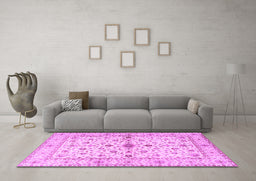 Machine Washable Persian Purple Traditional Area Rugs in a Living Room, wshtr2053pur