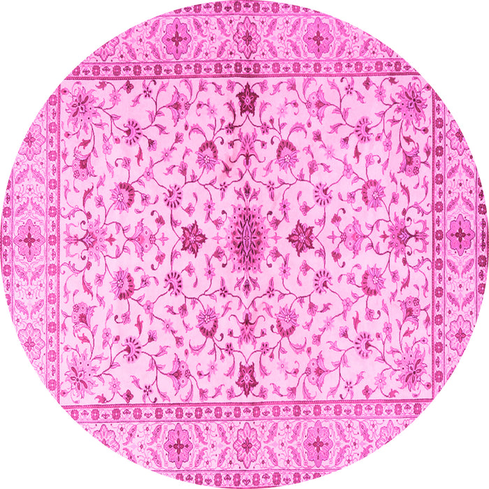 Round Machine Washable Persian Pink Traditional Rug, wshtr2053pnk