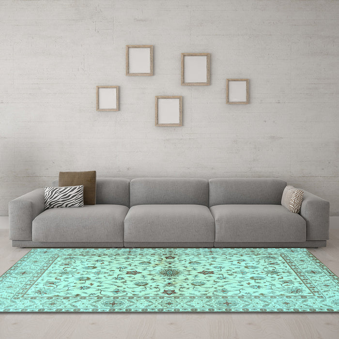 Machine Washable Persian Light Blue Traditional Rug in a Living Room, wshtr2053lblu