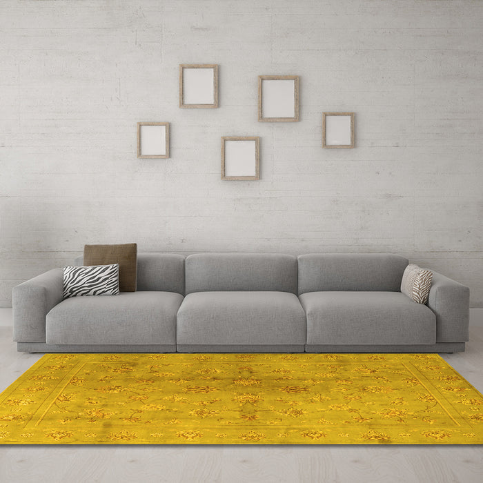 Machine Washable Persian Yellow Traditional Rug in a Living Room, wshtr2054yw