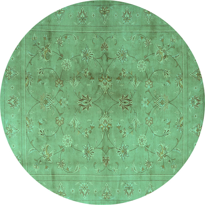 Round Machine Washable Persian Turquoise Traditional Area Rugs, wshtr2054turq