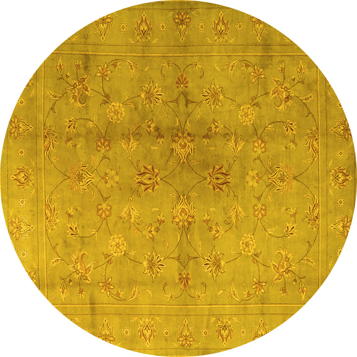 Round Machine Washable Persian Yellow Traditional Rug, wshtr2054yw