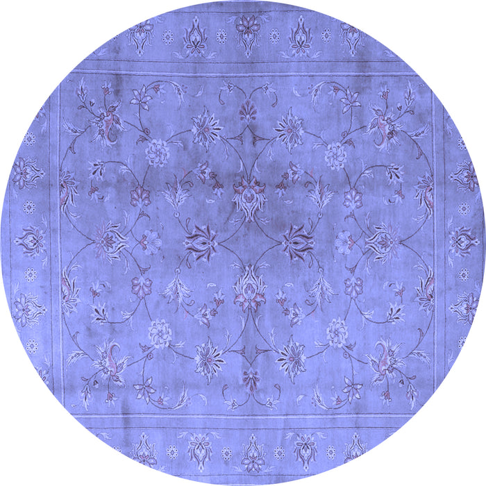 Round Machine Washable Persian Blue Traditional Rug, wshtr2054blu