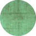 Round Persian Turquoise Traditional Rug, tr2054turq