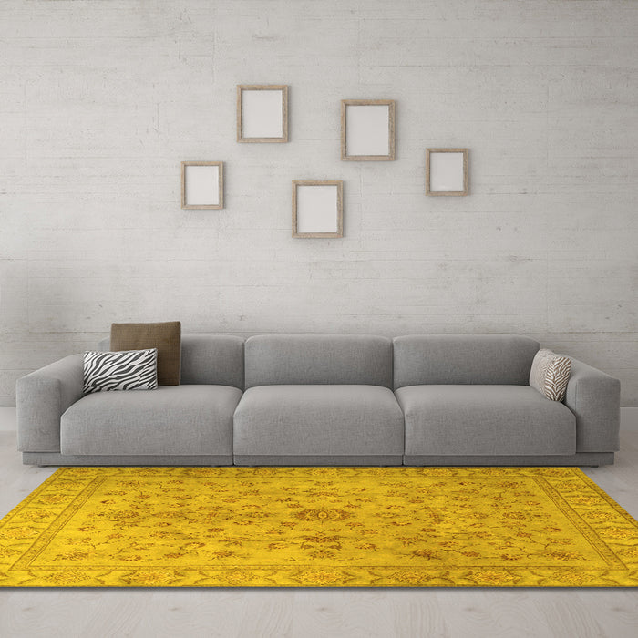 Machine Washable Persian Yellow Traditional Rug in a Living Room, wshtr2055yw