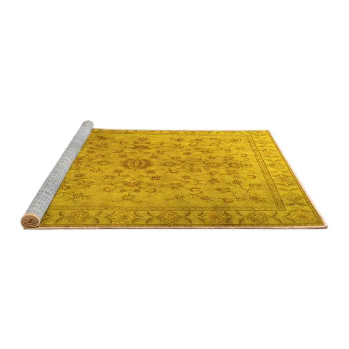 Sideview of Machine Washable Persian Yellow Traditional Rug, wshtr2055yw