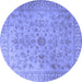 Round Machine Washable Persian Blue Traditional Rug, wshtr2055blu