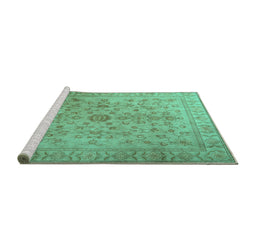 Sideview of Machine Washable Persian Turquoise Traditional Area Rugs, wshtr2055turq