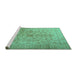 Sideview of Machine Washable Persian Turquoise Traditional Area Rugs, wshtr2055turq