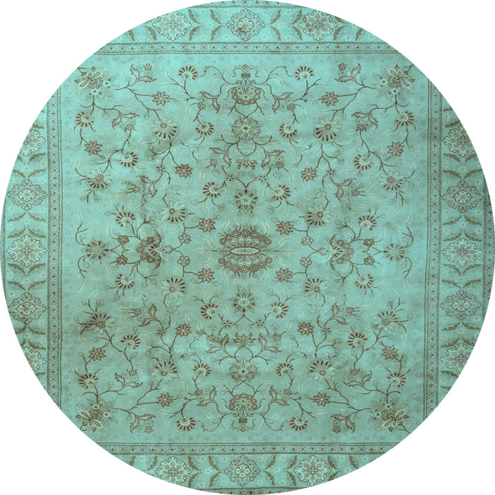 Round Machine Washable Persian Light Blue Traditional Rug, wshtr2055lblu