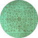 Round Machine Washable Persian Turquoise Traditional Area Rugs, wshtr2055turq