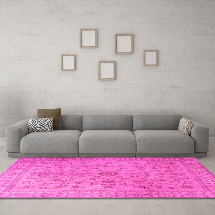 Machine Washable Persian Pink Traditional Rug in a Living Room, wshtr2055pnk