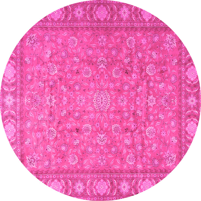 Round Machine Washable Persian Pink Traditional Rug, wshtr2056pnk