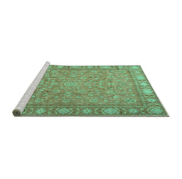Sideview of Machine Washable Persian Turquoise Traditional Area Rugs, wshtr2056turq