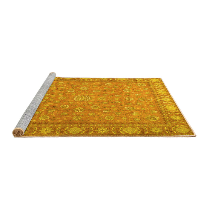 Sideview of Machine Washable Persian Yellow Traditional Rug, wshtr2056yw