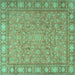 Square Machine Washable Persian Turquoise Traditional Area Rugs, wshtr2056turq