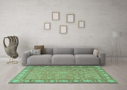 Machine Washable Persian Turquoise Traditional Area Rugs in a Living Room,, wshtr2056turq