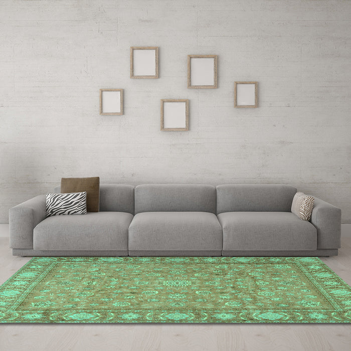 Machine Washable Persian Turquoise Traditional Area Rugs in a Living Room,, wshtr2056turq