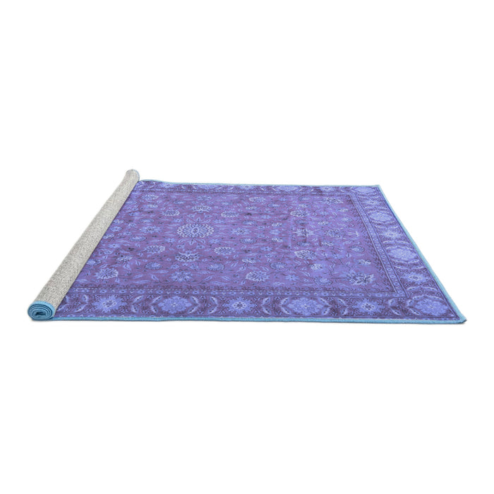 Sideview of Machine Washable Persian Blue Traditional Rug, wshtr2056blu