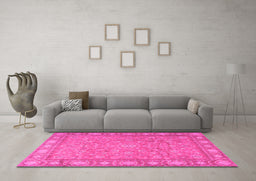 Machine Washable Persian Pink Traditional Rug in a Living Room, wshtr2056pnk