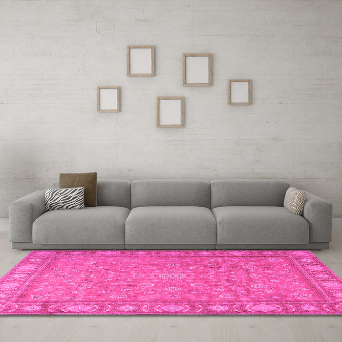 Machine Washable Persian Pink Traditional Rug in a Living Room, wshtr2056pnk