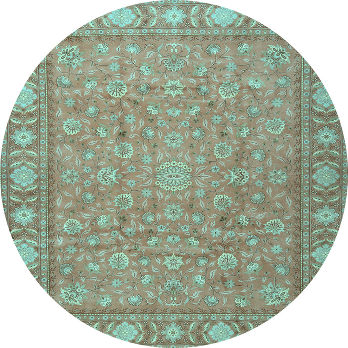 Round Machine Washable Persian Light Blue Traditional Rug, wshtr2056lblu