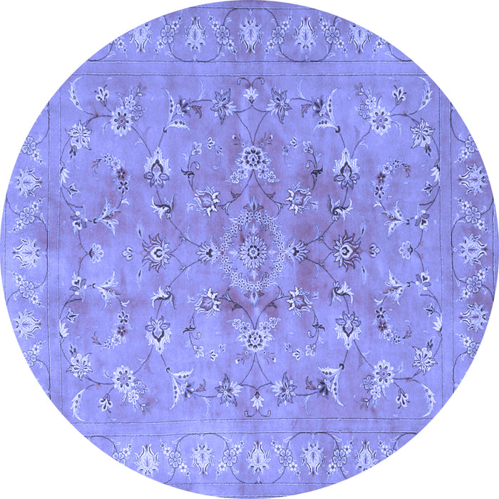 Round Machine Washable Persian Blue Traditional Rug, wshtr2057blu