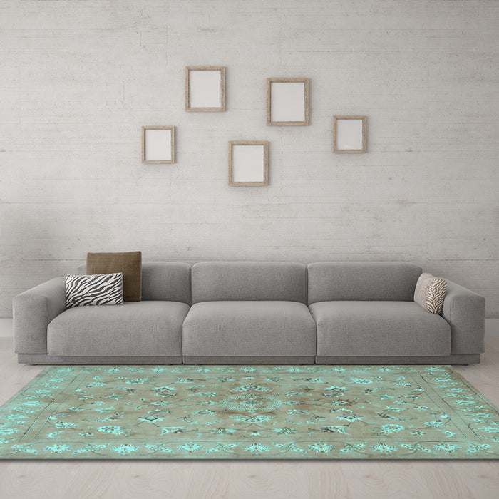 Machine Washable Persian Light Blue Traditional Rug in a Living Room, wshtr2057lblu
