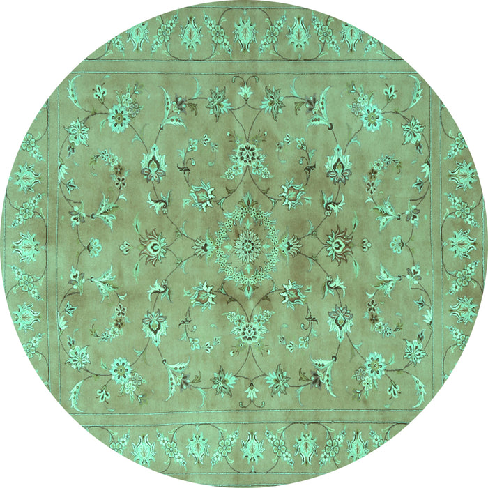Round Machine Washable Persian Turquoise Traditional Area Rugs, wshtr2057turq